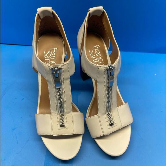 Franco Sarto Women's White Zipper Block Ankle Strap Heels Size 6 M - Picture 2 of 9
